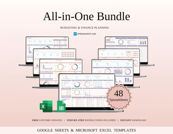 All-in-One Budgeting & Finance Bundle | Excel and Google Sheets | 192 Templates
